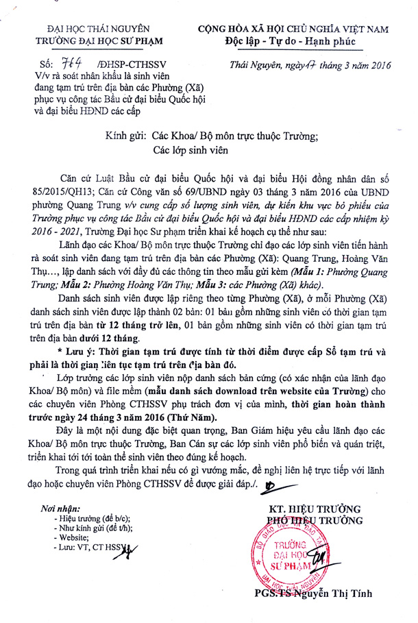 Rà soát nhân khẩu là sinh viên đang tạm trú trên địa bàn các Phường (Xã) phục vụ công tác Bầu cử đại biểu Quốc hội và đại biểu HĐND các cấp